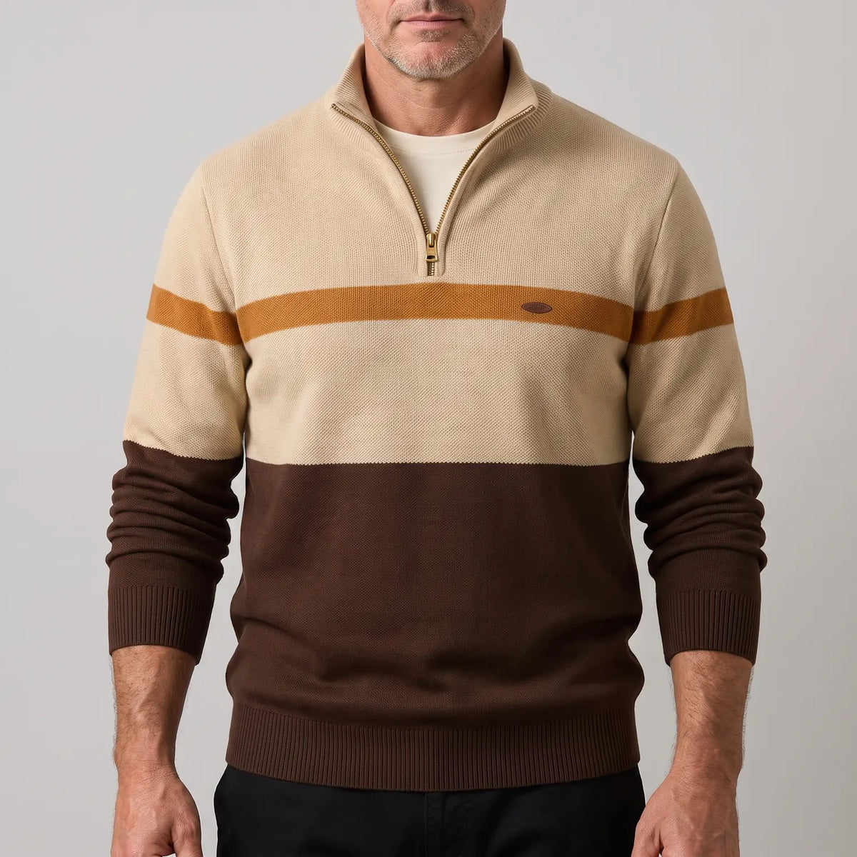 Men's Striped Knit Quarter Zip Sweater