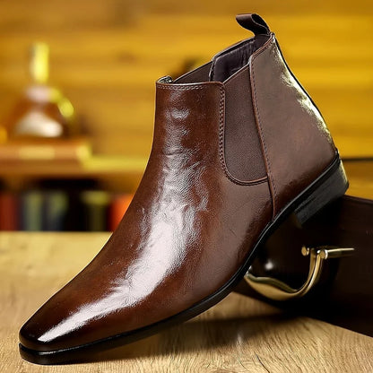 Men's Chelsea Boots – Brown Polished Leather-Look