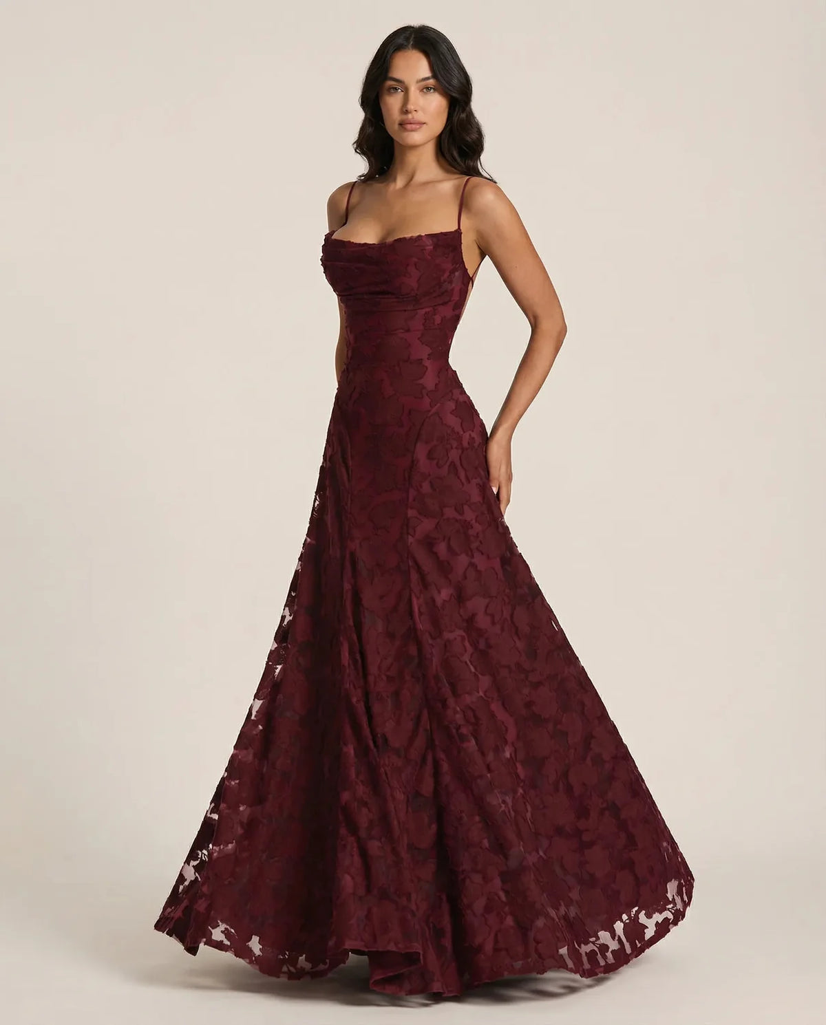 Wedding Guest Dress – Red Lace A-Line Maxi