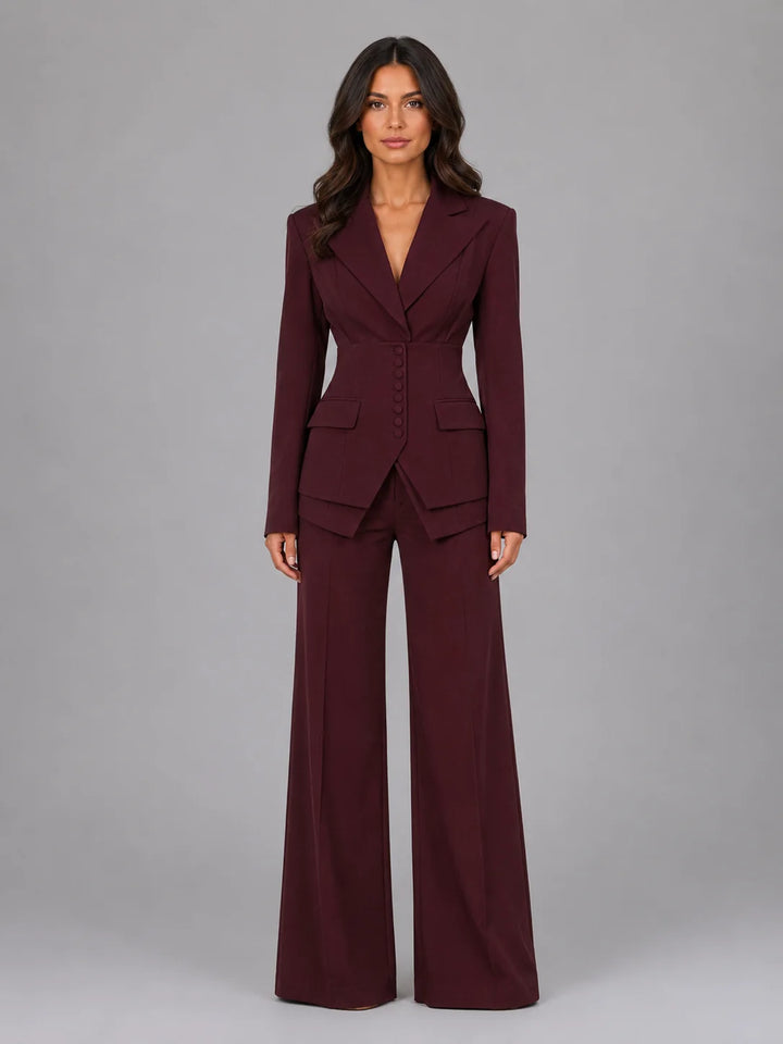 Three-Piece Pant Suit Set with Wide-Leg Trousers