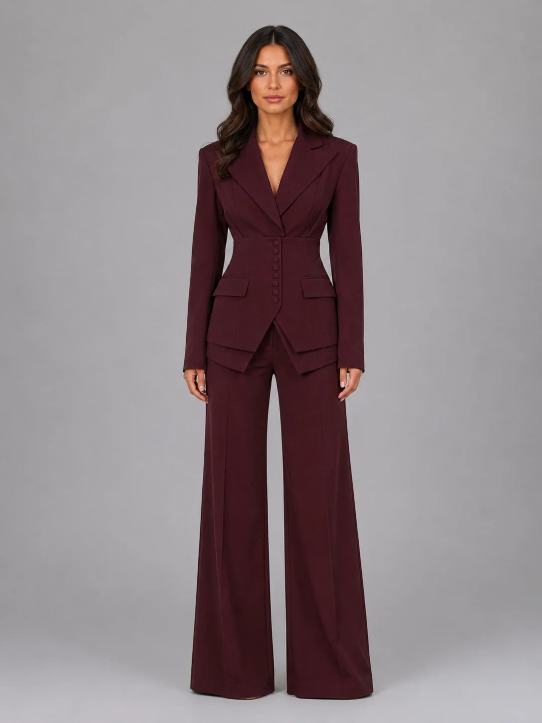 Three-Piece Pant Suit Set with Wide-Leg Trousers