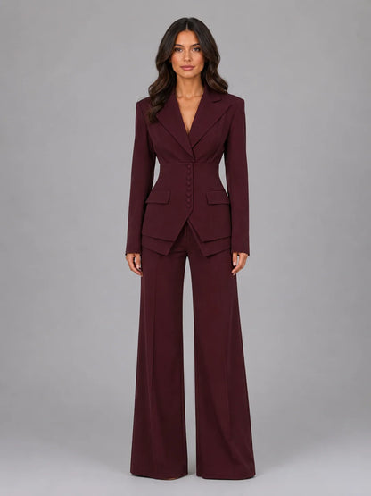 Three-Piece Pant Suit Set with Wide-Leg Trousers