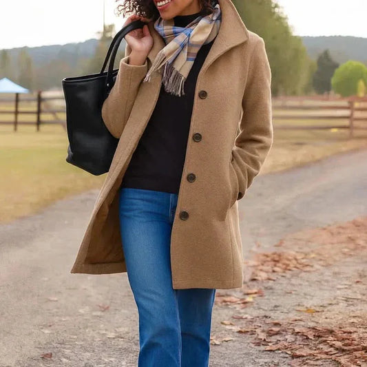 Wool Blend Pea Coat with Button Front