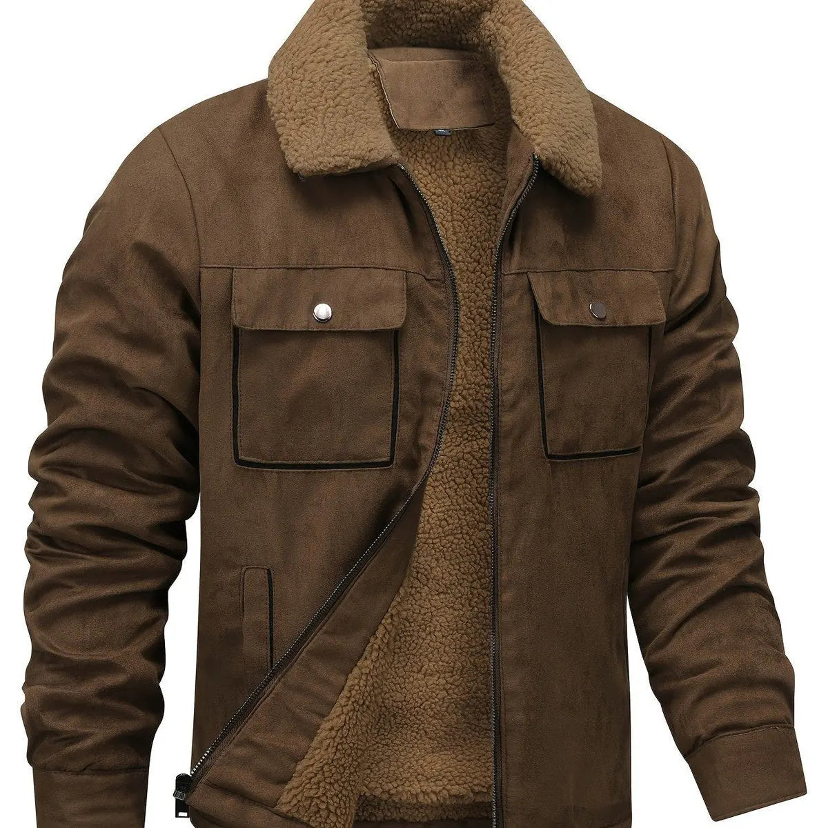 Men's Stand Collar Winter Bomber Jacket with Fleece Collar