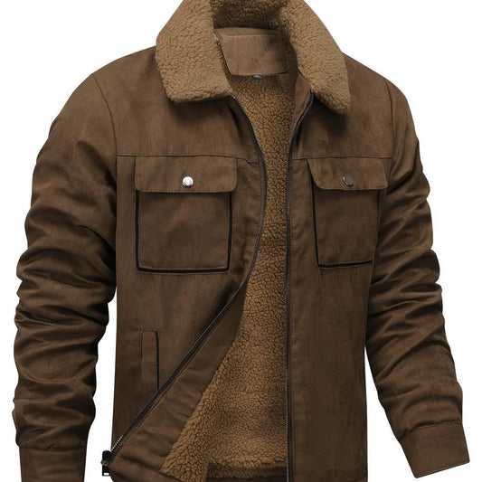 Men's Stand Collar Winter Bomber Jacket with Fleece Collar