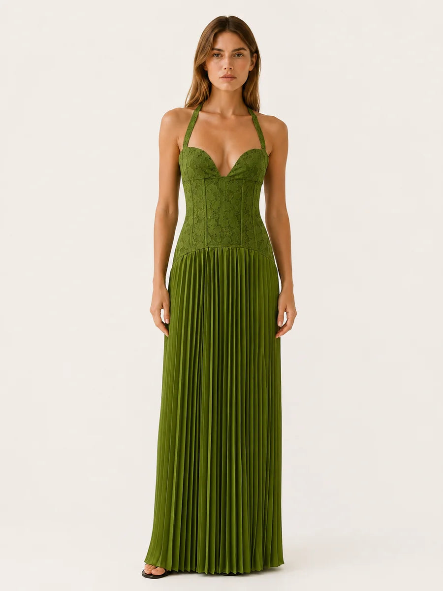 Lace-Bodice Halter Maxi Dress