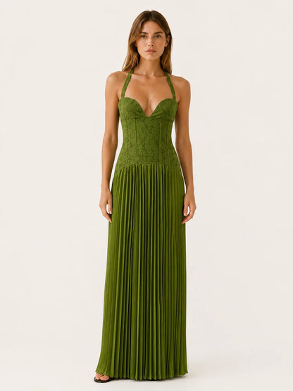 Lace-Bodice Halter Maxi Dress