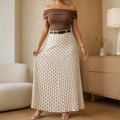 Polka Dot Pleated Midi Skirt