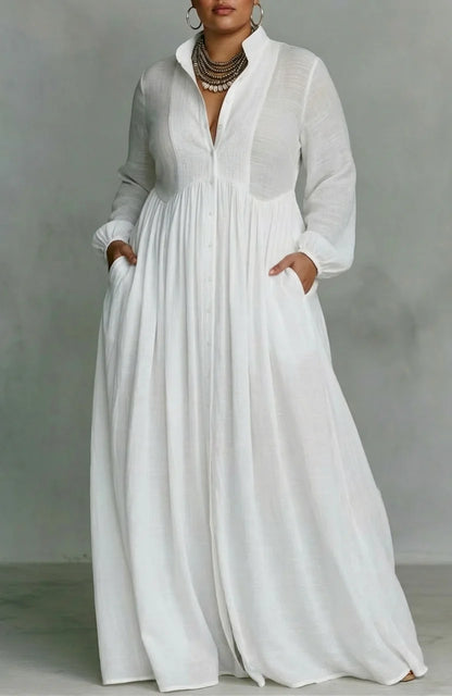 Long Sleeve Button-Front Maxi Dress