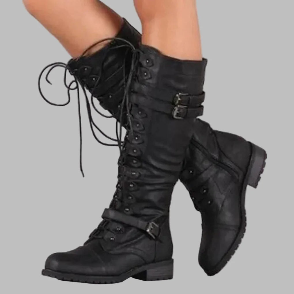 Combat Boots Lace-Up with Buckle Detail