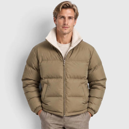 Men's Reversible Puffer Jacket with Stand Collar