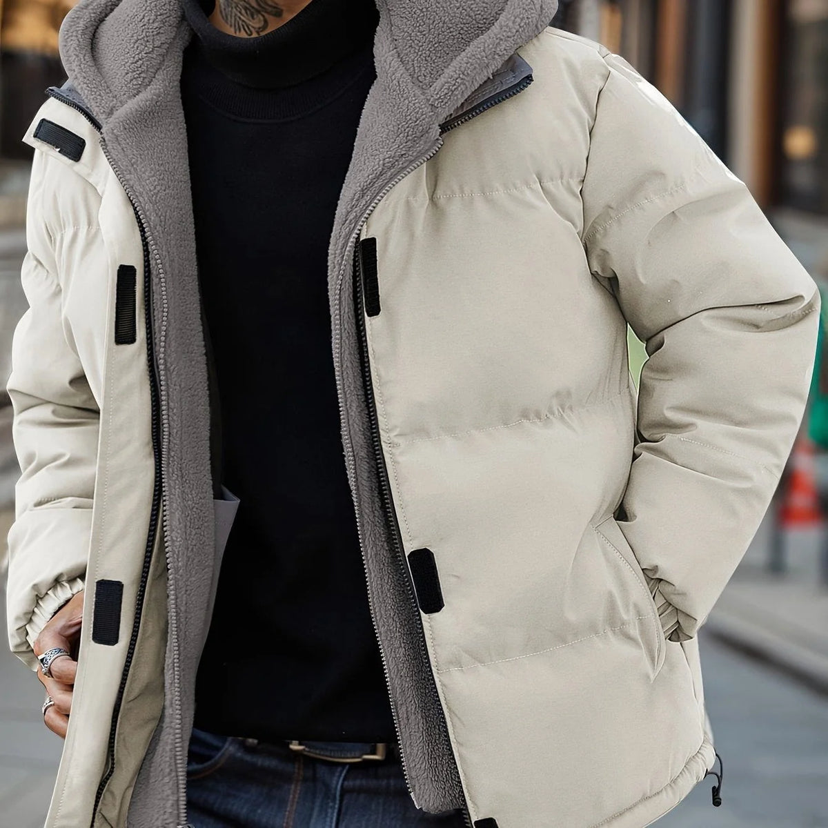 Men's Fleece Lined Hooded Puffer Jacket
