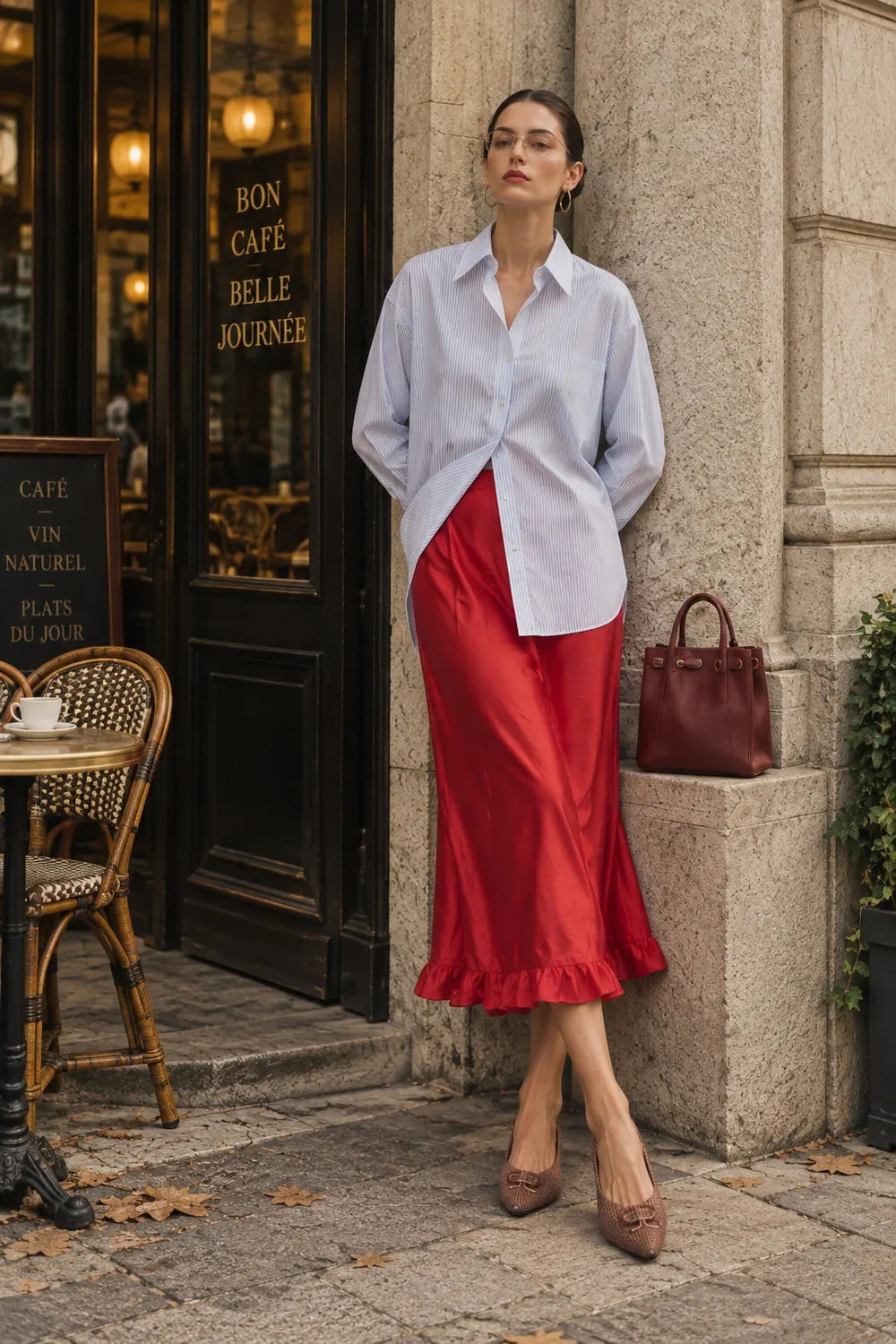 Ruffle Hem Midi Skirt Tencel Blend