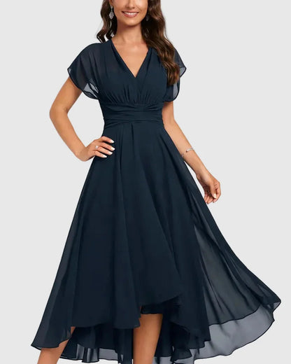 V-Neck Flutter Sleeve Maxi Cocktail Dress