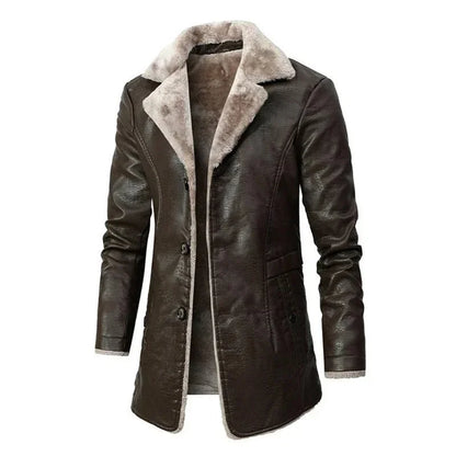 Men's Fleece-Lined Longline Winter Coat with Lapel
