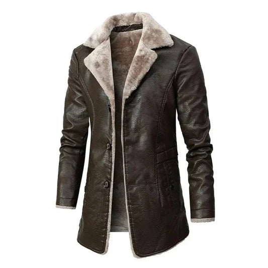 Men's Fleece-Lined Longline Winter Coat with Lapel