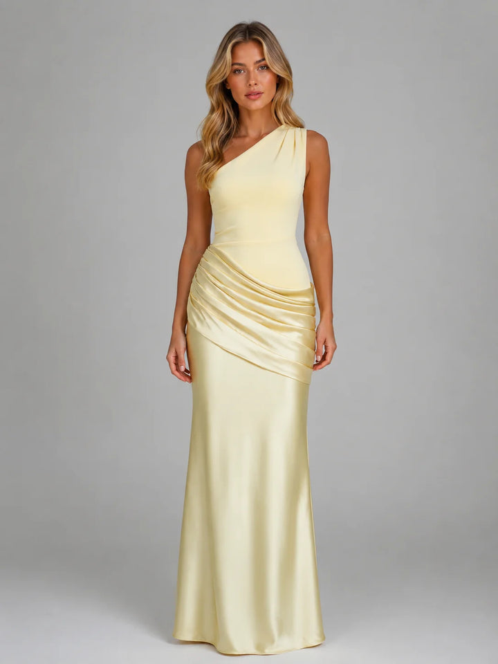 One Shoulder Ruched Bodycon Maxi Dress