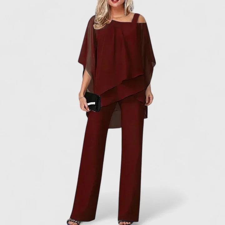 Cape Top and Wide-Leg Pant Set