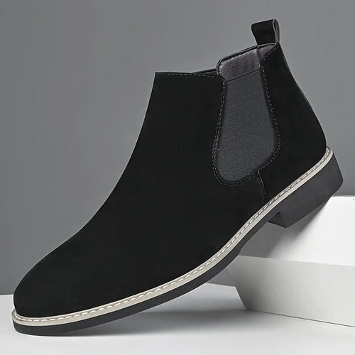 Men's Chelsea Boots – Black Suede-Look Slip-On