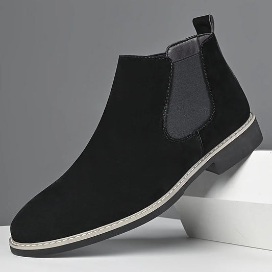 Men's Chelsea Boots – Black Suede-Look Slip-On