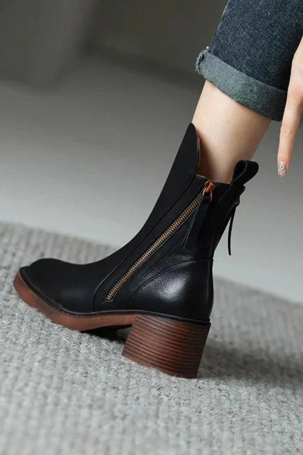Ivy | Ankle Boots Block Heel Side Zip