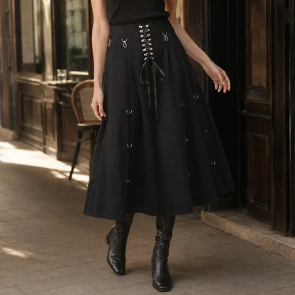 Lace-Up Midi Skirt