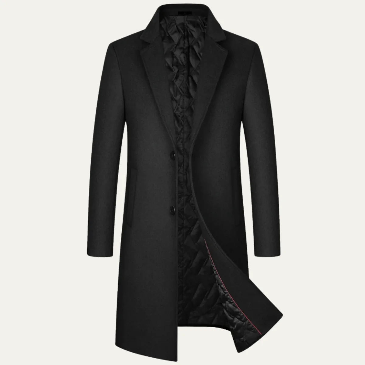 Men's Long Coat – Black Classic Notch Lapel