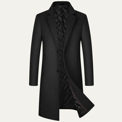 Men's Long Coat – Black Classic Notch Lapel