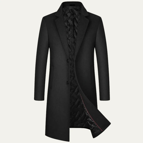 Men's Long Coat – Black Classic Notch Lapel