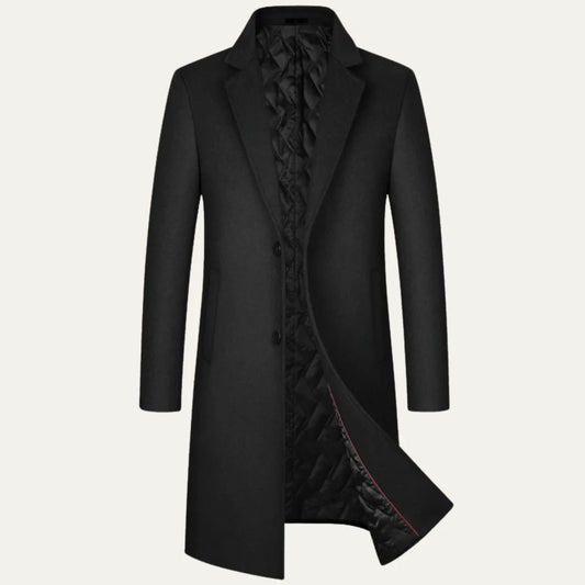 Men's Long Coat – Black Classic Notch Lapel