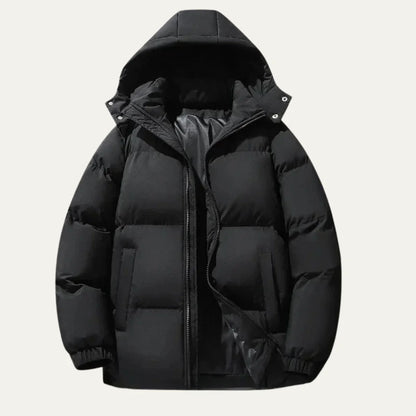Men's Puffer Jacket – Black Hooded Insulated