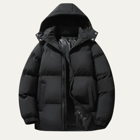 Men's Puffer Jacket – Black Hooded Insulated