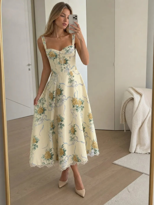Lynn | Floral Corset Midi Dress