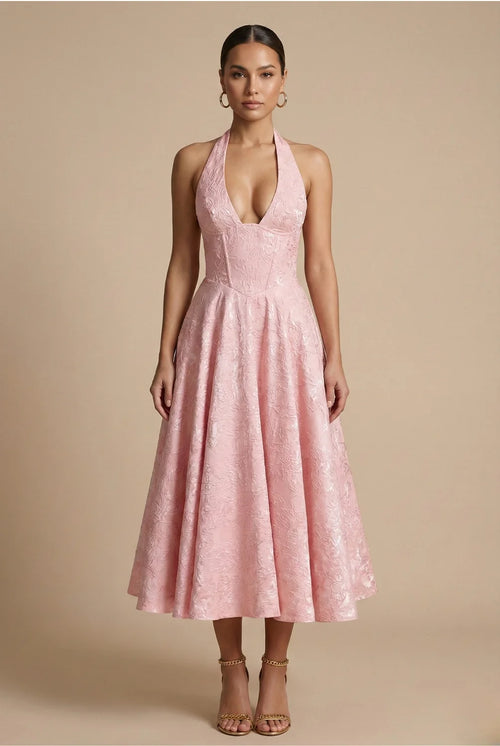 Juliet | Jacquard Halter Midi Dress A-Line