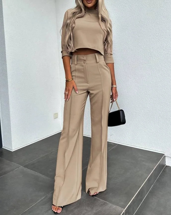 Cropped Top and High-Waist Wide-Leg Pant Set