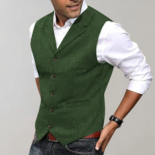 Men's Tweed Waistcoat Notch Lapel