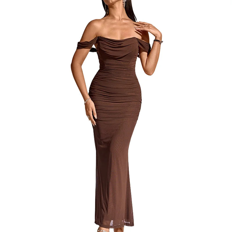 Off-Shoulder Ruched Maxi Formal Dress