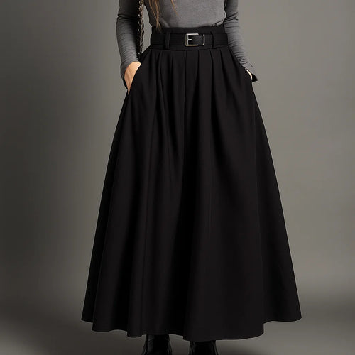 Maxi Skirt Pleated A-Line High Waist