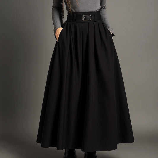 Maxi Skirt Pleated A-Line High Waist