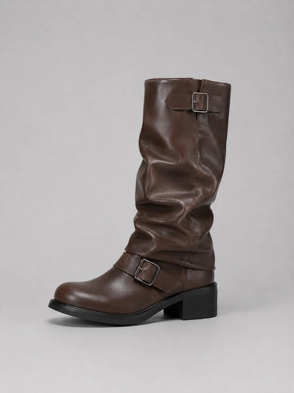 Blair | Knee-High Biker Boots with Buckles