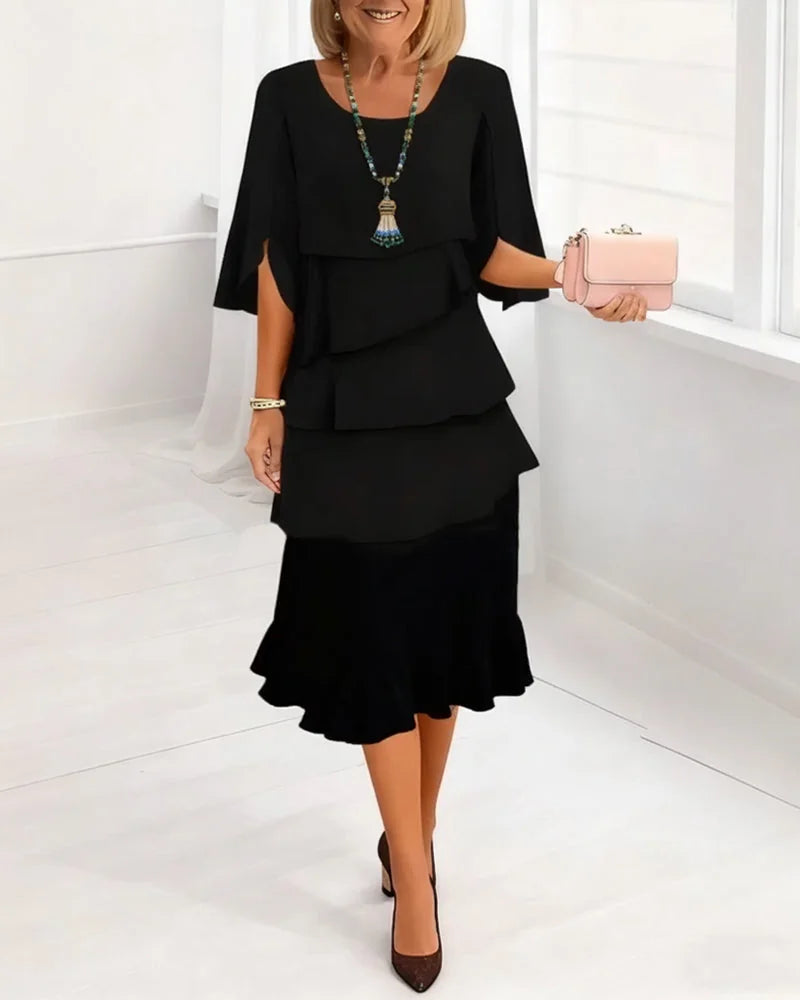 Tiered Wedding Guest Midi Dress with Split Sleeves