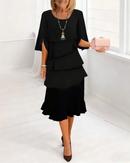 Tiered Wedding Guest Midi Dress with Split Sleeves