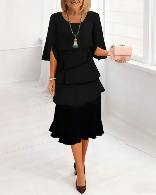 Tiered Wedding Guest Midi Dress with Split Sleeves
