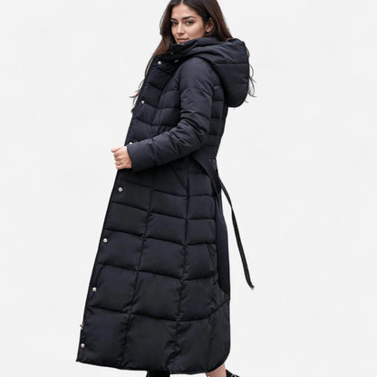 Long Puffer Coat with Faux Fur Hood
