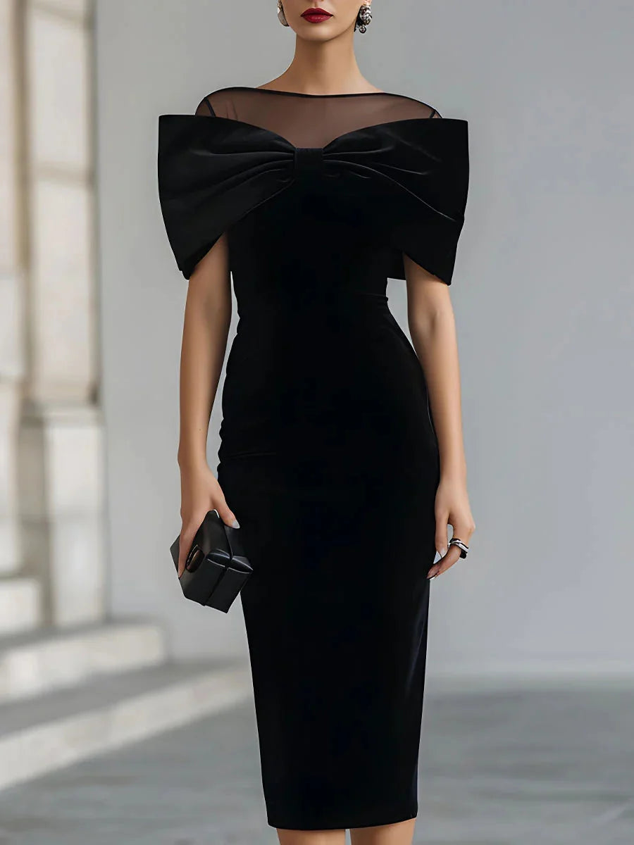Bow Neckline Cocktail Midi Dress