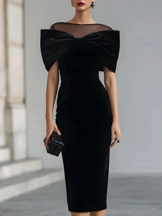Bow Neckline Cocktail Midi Dress