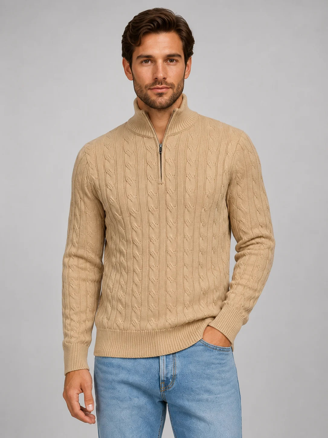 Men's Cable Knit Quarter-Zip Sweater