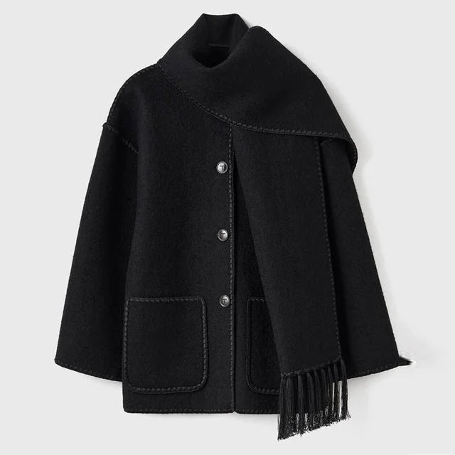 Women's Wrap Coat with Fringe Scarf