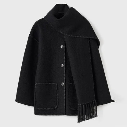 Women's Wrap Coat with Fringe Scarf