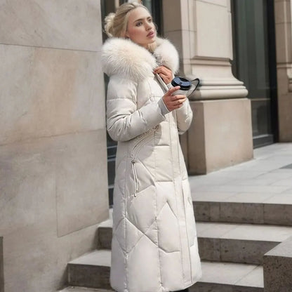 Long Hooded Puffer Coat – Black Faux Fur Trim
